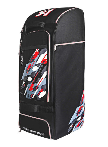 Black sports bag with geometric pattern on a white background